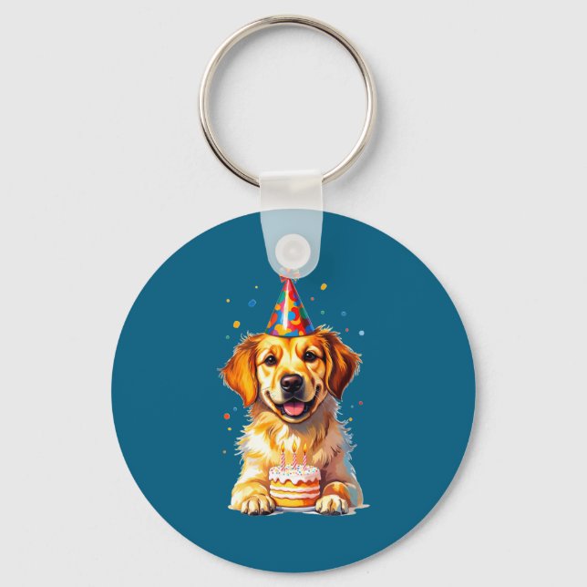 Chaveiro Birthday Golden Retriever, Party Dog  (Frente)
