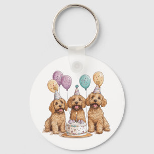 Chaveiro Birthday Goldendoodle Cães Bolo de Aniversário