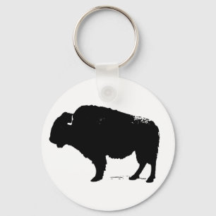 Chaveiro Bison de Búfalo de Pop Preto e Branco