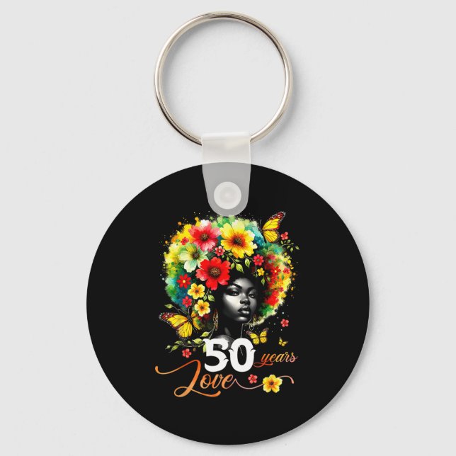 Chaveiro Black Afro Queen 50 Years Love 50th Birthday Butte (Frente)