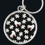 Chaveiro Black And Pink Floral Roller Skating Skates<br><div class="desc">Cool modern pastel black and white and pink spring summer daisies and white retro roller quad skates with pink wheeles design for roller skater woman, girl. Lovable roller skates pattern design on home decor, mugs, wrapping paper, etc. Roller skates art illustration design gift for daughter, granddaughter, derby girl, roller babe....</div>