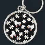 Chaveiro Black And Pink Floral Roller Skating Skates<br><div class="desc">Cool modern pastel black and white and pink spring summer daisies and white retro roller quad skates with pink wheeles design for roller skater woman, girl. Lovable roller skates pattern design on home decor, mugs, wrapping paper, etc. Roller skates art illustration design gift for daughter, granddaughter, derby girl, roller babe....</div>