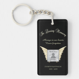 Chaveiro Black and Silver Memorial Angel Wings Add Photo