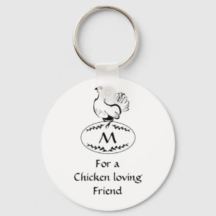 Chaveiro Black and White Classic Hen em um Ovo de Monograma