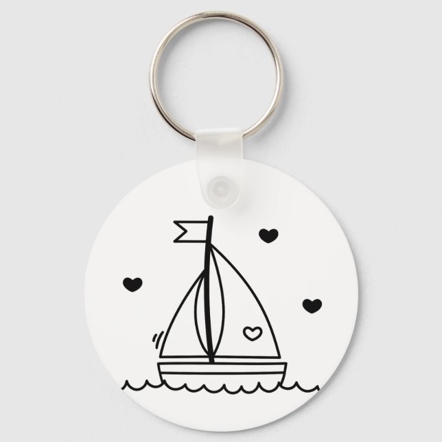 Chaveiro Black and White Cute Sailboat  (Frente)
