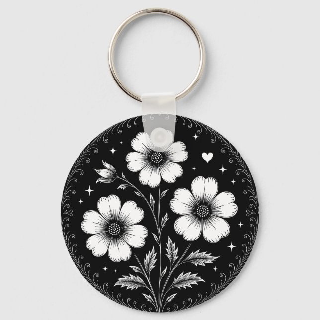 Chaveiro Black and White Goth Flowers (Frente)