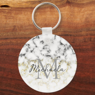 Chaveiro Black and white marble gold sparkle flake Monogram