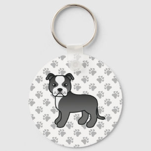 Chaveiro Black And White Staffordshire Bull Terrier Dog