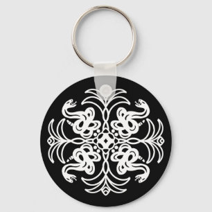 Chaveiro Black and White Tribal Rattlesnake Mandala