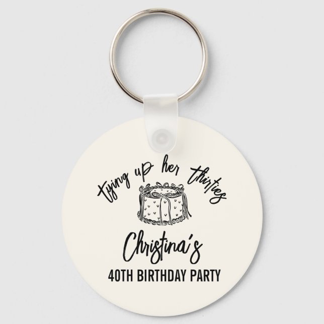 Chaveiro Black Bow Tying Up Her Thirties 40th Birthday (Frente)