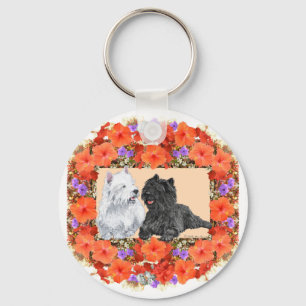 Chaveiro Black Cairn e Terriers Westie em Floral