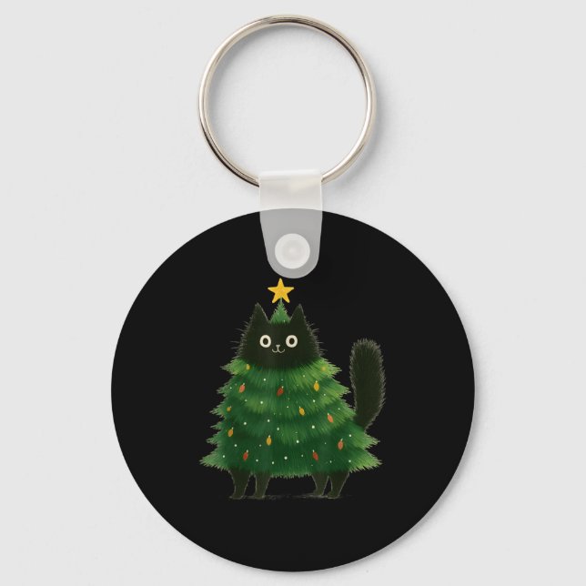 Chaveiro Black Cat Christmas Tree Cute Holiday Pet Lover De (Frente)