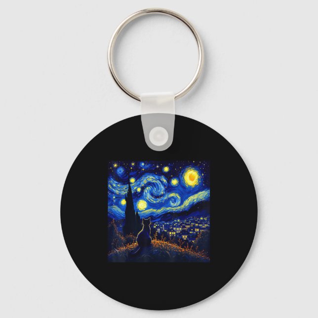 Chaveiro Black Cat Funny Cat Lover Mom Daddy Starry Night V (Frente)