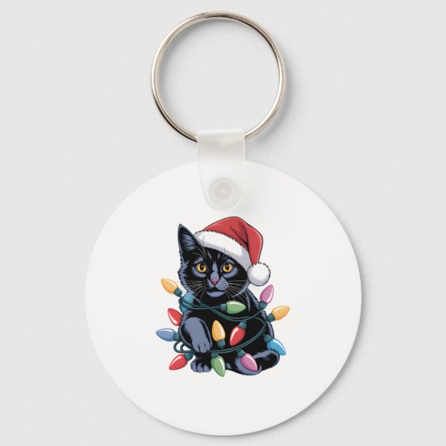Chaveiro Black Cat Natal Luz Engraçada Gato (Frente)