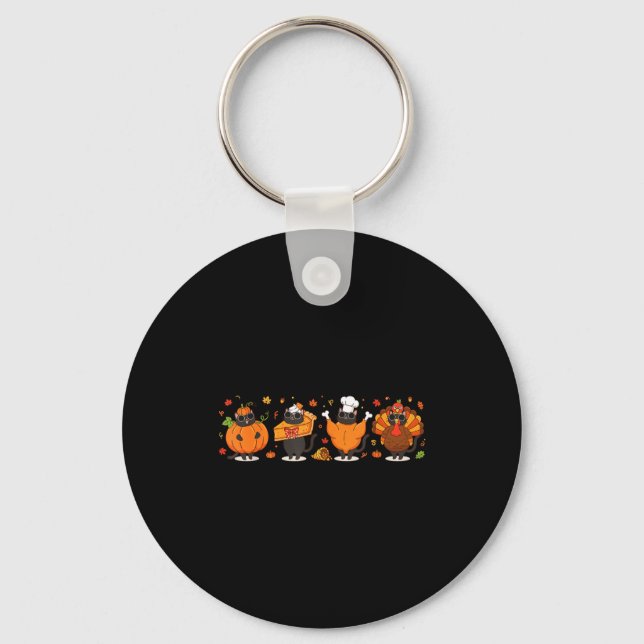Chaveiro Black Cat Pumpkin E Turkey Thanksgiving Fall Cat L (Frente)