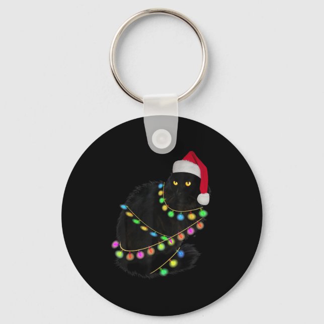 Chaveiro Black Cat Santa Hat Árvore Clara Engraçado Frio Ch (Frente)