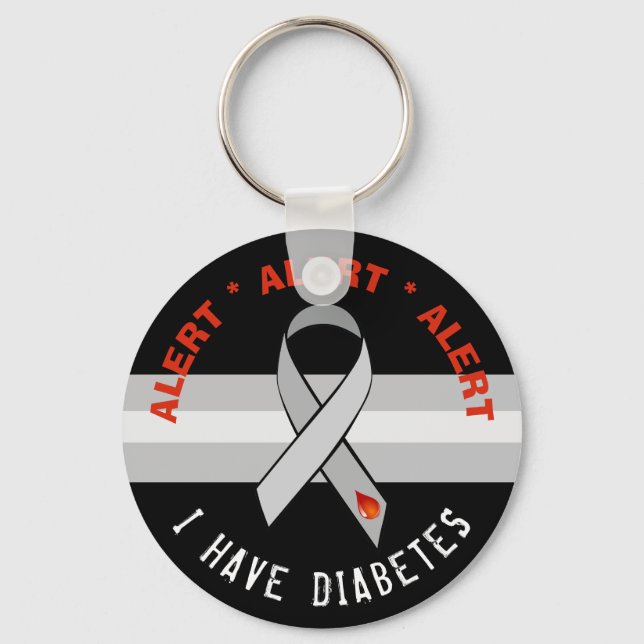 Chaveiro Black Diabetes Alert Key Chain Awareness Ribbon (Frente)