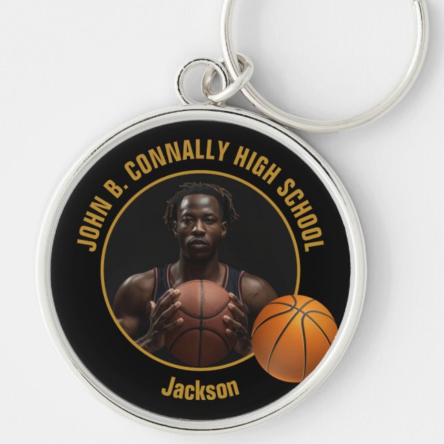 Chaveiro Black Gold High School Basketball Player Photo (Frente)