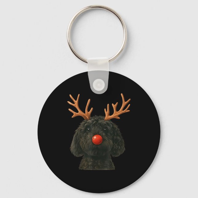Chaveiro Black Goldendoodle Christmas Lights Santa Hat Blac (Frente)