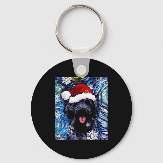 Chaveiro Black Goldendoodle Labradoodle Santa Dog Christmas (Frente)