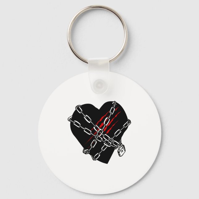 Chaveiro Black Heart Red Chains Cool Gothic Valentines Day  (Frente)
