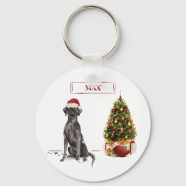 Chaveiro Black Lab Engraçado Cachorro de Natal e Árvore