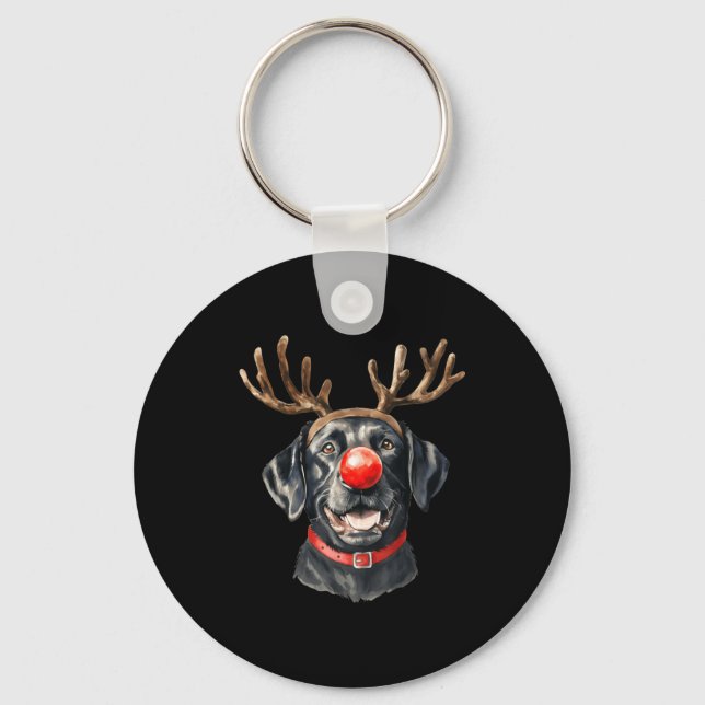Chaveiro Black Lab Labrador Christmas Dog Reindeer Xmas Paj (Frente)