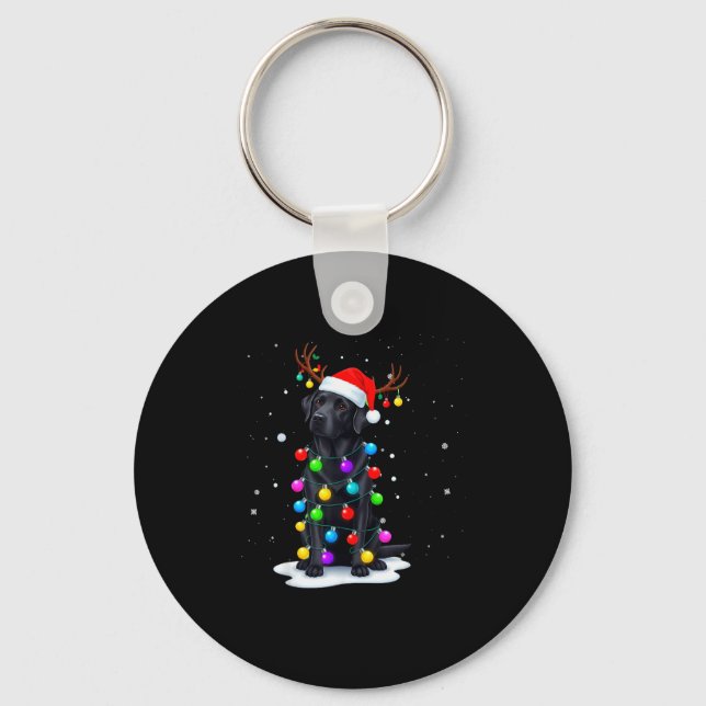 Chaveiro Black Lab Labrador Dog Funny Christmas Lights Rein (Frente)