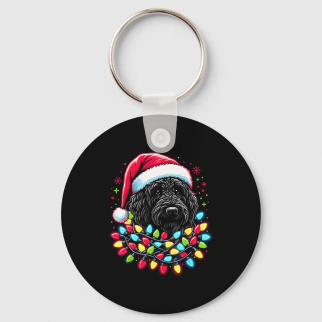 Chaveiro Black Labradoodle Christmas Tree Xmas Lights Doodl (Frente)