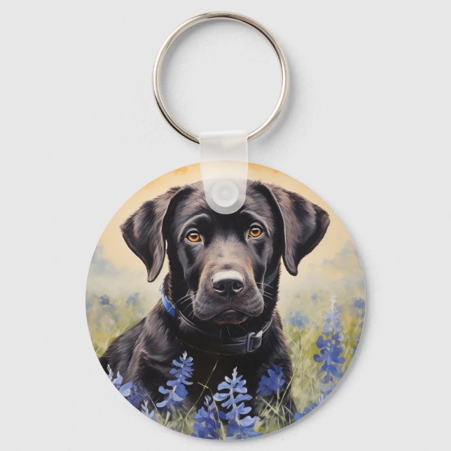 Chaveiro Black Labrador em Bluebonnets (Frente)
