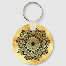 Chaveiro Black Mandala on Soft Gold Background Keychain