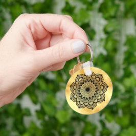 Chaveiro Black Mandala on Soft Gold Background Keychain