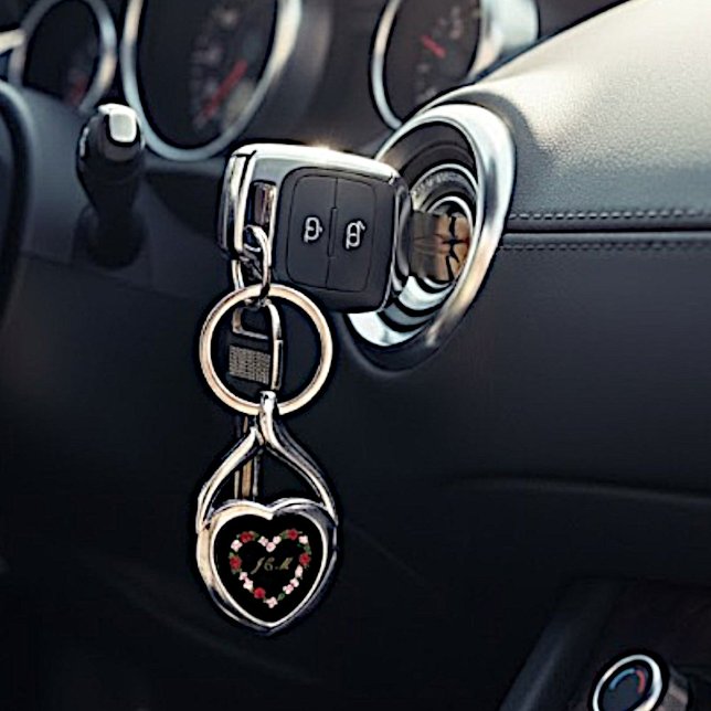 Chaveiro Black metal keychain with a pink and red heart (Criador carregado)