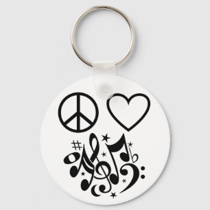 Chaveiro Black Peace Symbol Love Heart Dancing Music Notes