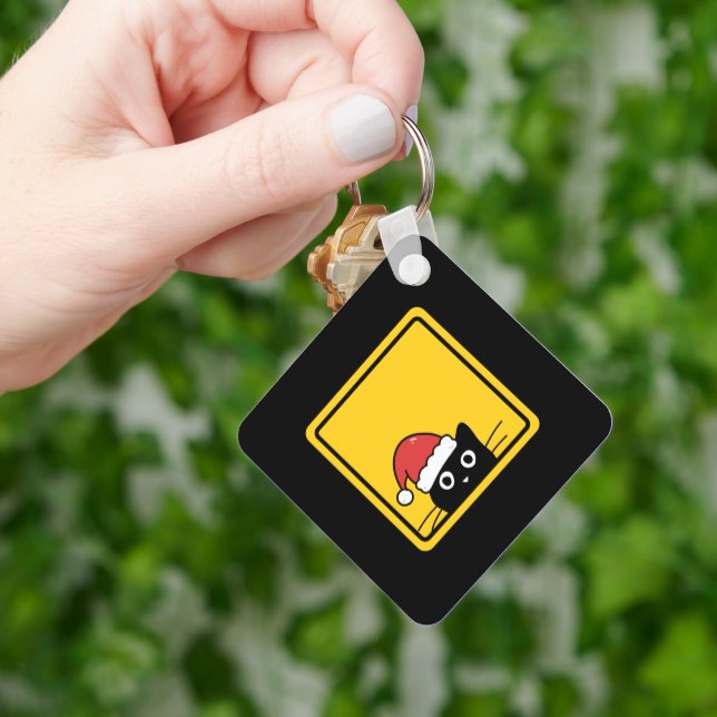 Chaveiro Black Sneaky Santa Cat U.S. Warning Sign (Mão)