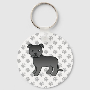 Chaveiro Black Staffordshire Bull Terrier Cute Cartoon