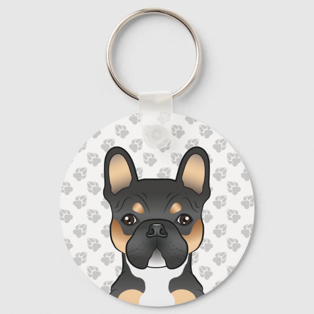 Chaveiro Black Tricolor French Buldogue Frenchie Dog & Paws (Frente)