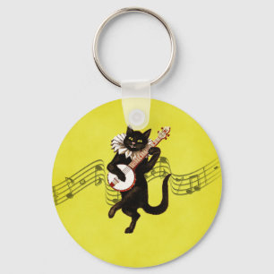 Chaveiro Black Vintage Cat Tocando Banjo em Notas de Músic