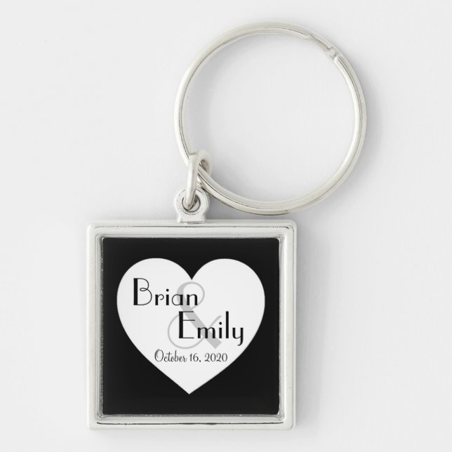 Chaveiro Black white heart customizable simple keychain (Frente)