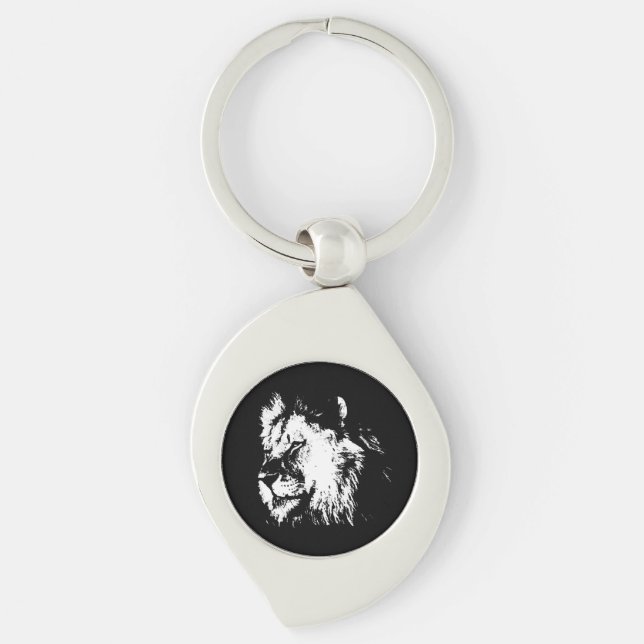 Chaveiro Black White Lion - Animal Pop Art (Frente)