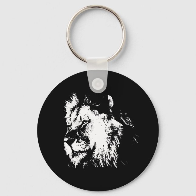 Chaveiro Black White Lion - Animal Pop Art (Frente)