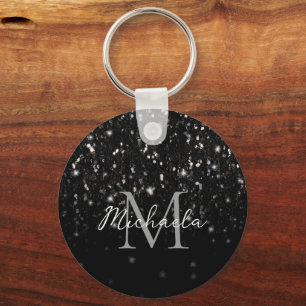 Chaveiro Black white shiny glitter sparkles ombre Monogram