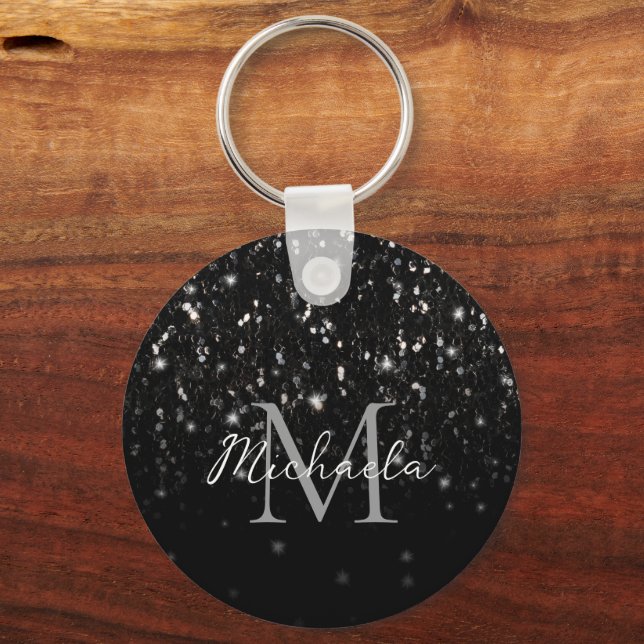Chaveiro Black white shiny glitter sparkles ombre Monogram (Frente)