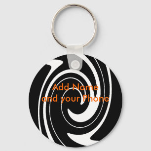 Chaveiro Black White Swirl Add Name e seu telefone