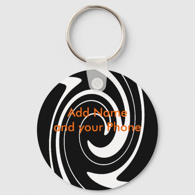 Chaveiro Black White Swirl Add Name e seu telefone (Frente)