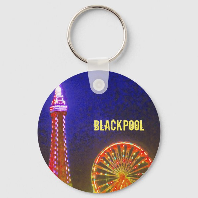 Chaveiro Blackpool Beach Lights at Night, Red, Dourado, Blu (Frente)