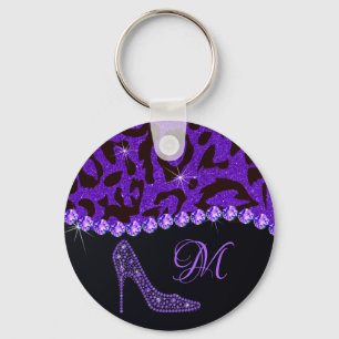 Chaveiro Bling Sparkle Diamond Glitter Leopard Purple