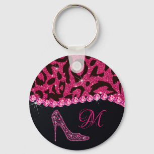 Chaveiro Bling Sparkle Diamond Glitter Leopard Rosa