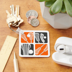 Chaveiro Blocos de Lacrosse Laranja de Sticks e Balls