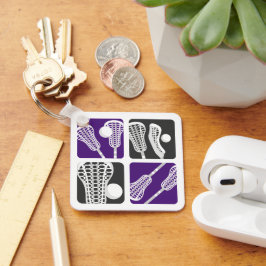 Chaveiro Blocos de Lacrosse Roxos de Palitos e Bolas